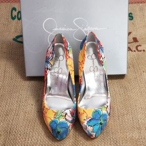 💐Jessica Simpson White Floral Platforms Like New